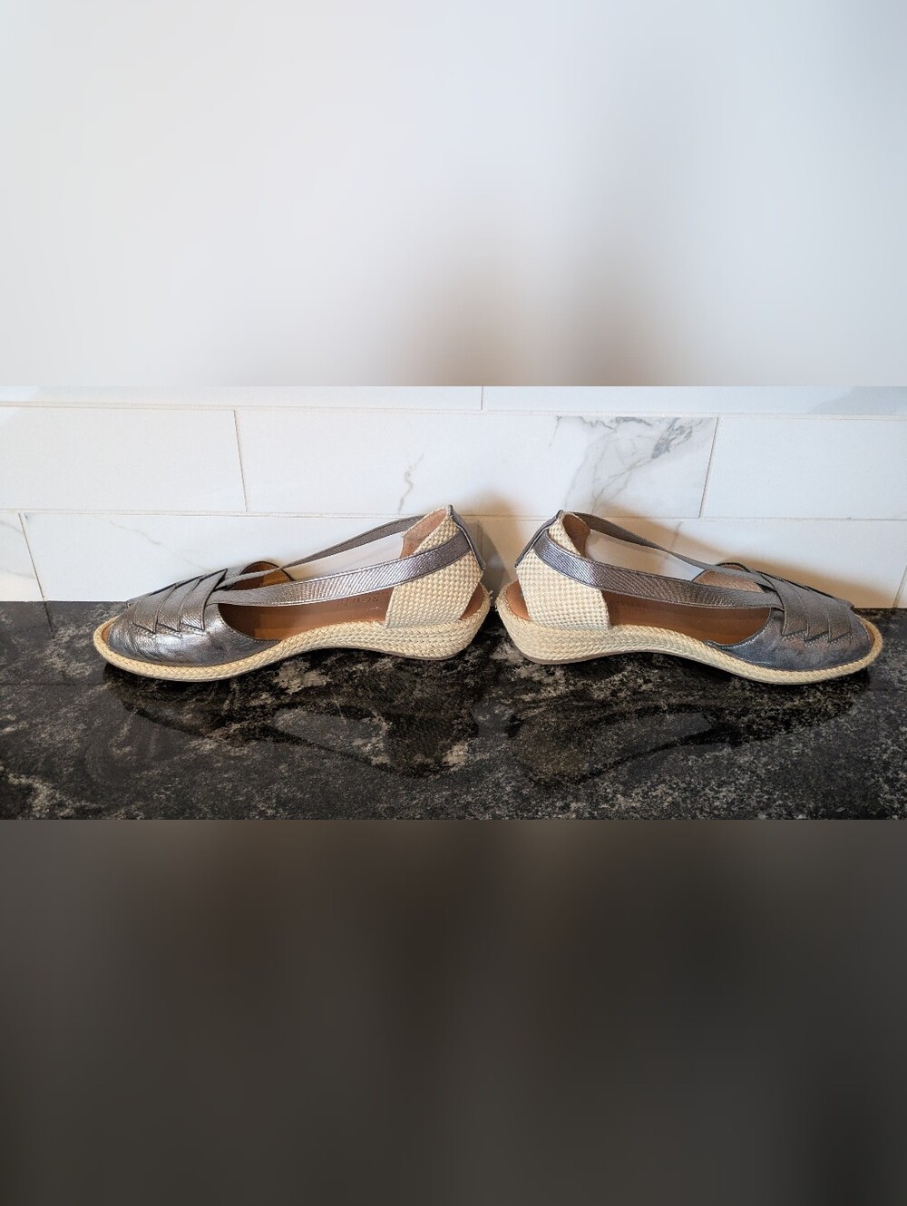 Gentle Souls By Kenneth Cole Metallic Silver Slingback Espadrille Sandals